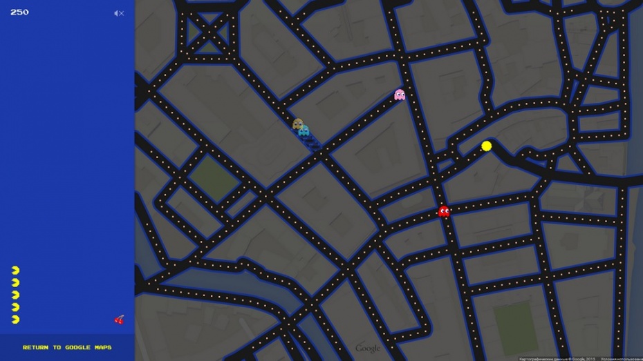 В Google Maps можно сыграть в Pac-Man