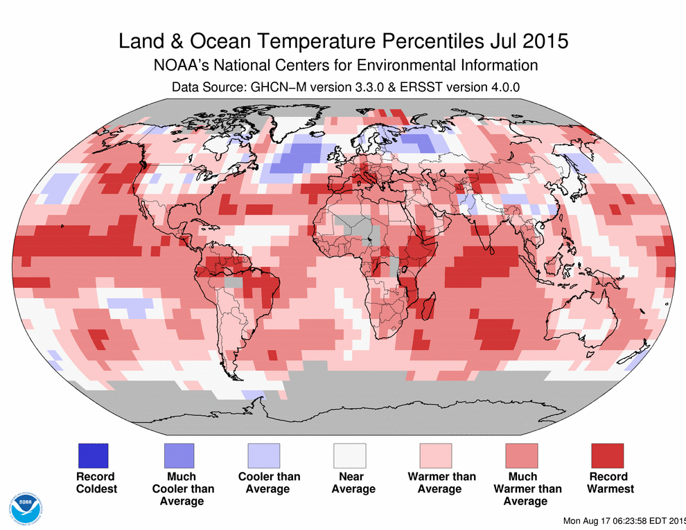 Июль 2015-го стал самым жарким с 1880 года