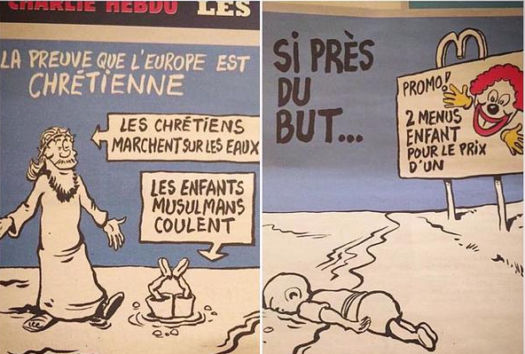 Charlie Hebdo обнародовал карикатуры на Айлана Курди